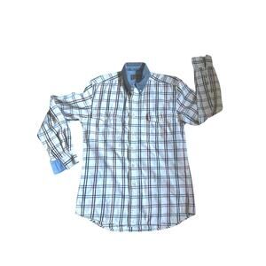 Men’s White and Denim Plaid Flannel Button down shirt small